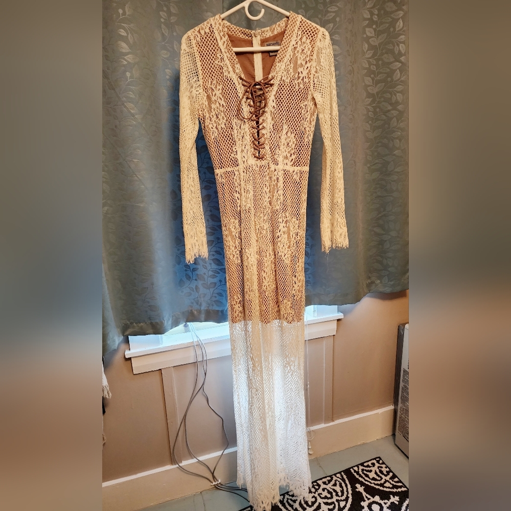 Beautiful long lace dress with slip